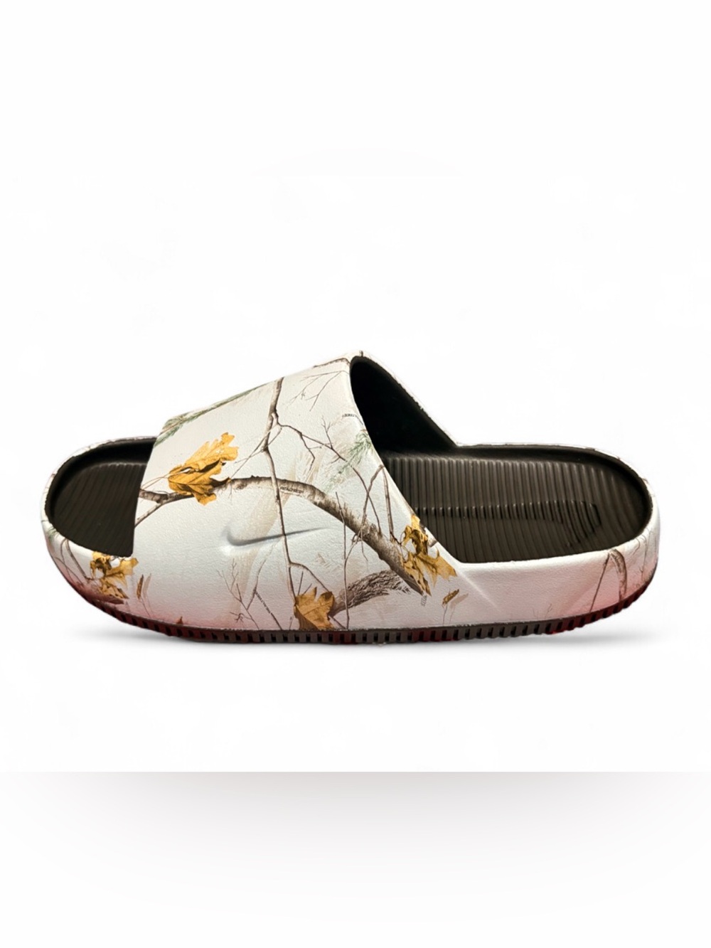 Nike Women's White Realtree Camo Slide Sandals with Gold Leaf Accent